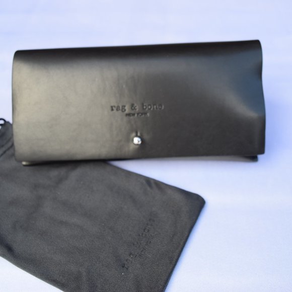 Rag & Bone Sunglasses Eyeglasses Case ,Black Soft Leather, Black Drawstring Bag - Picture 2 of 12